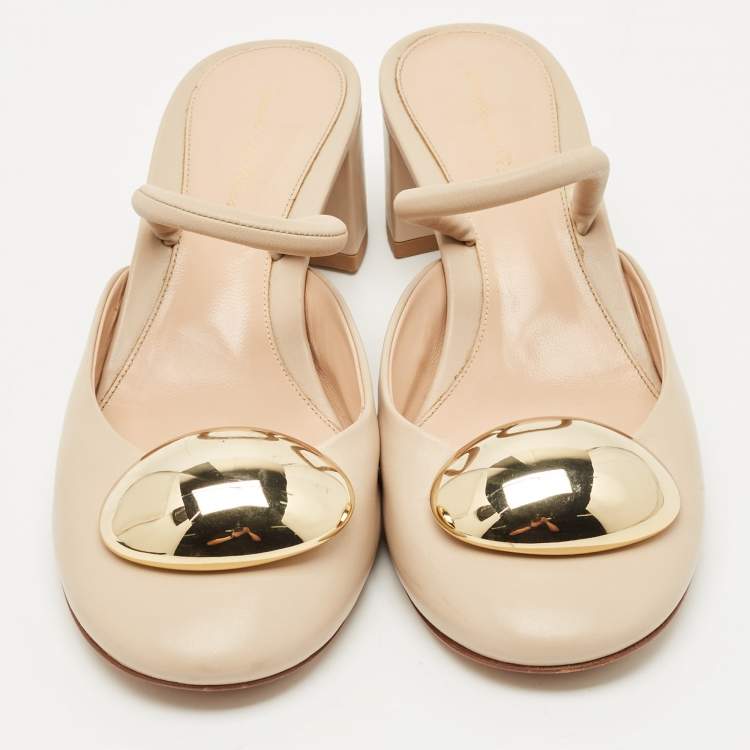 Pre Owned Gianvito Rossi Beige Leather Sphera Block Heel Pumps Size 40