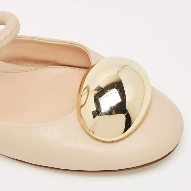 Pre Owned Gianvito Rossi Beige Leather Sphera Block Heel Pumps Size 40