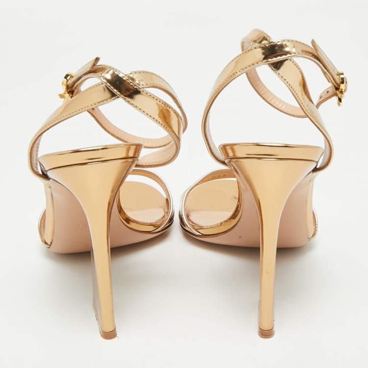 Pre Owned Gianvito Rossi Gold Leather Slingback Heeled Sandals Size 39