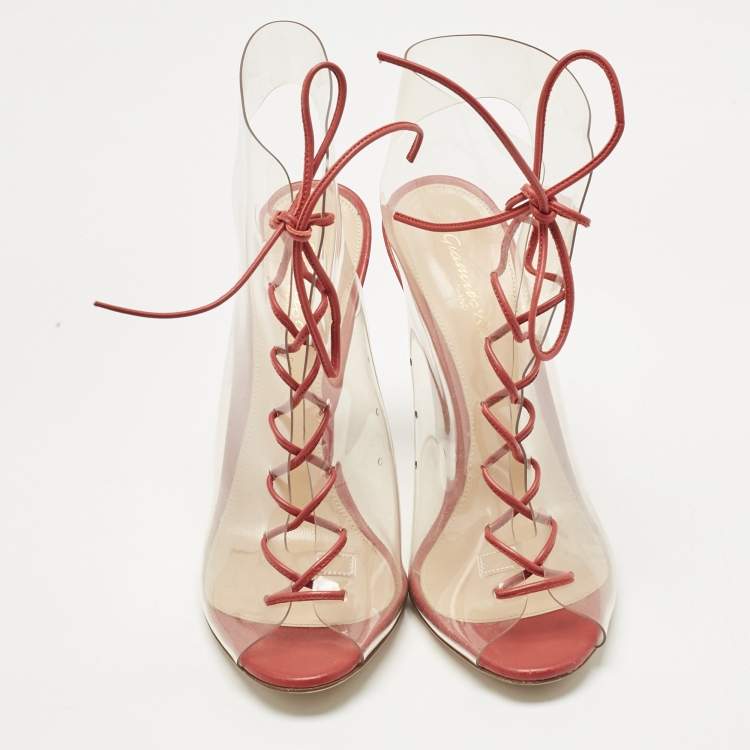 Pre Owned Gianvito Rossi Red PVC and Leather Helmut Boots Size 39