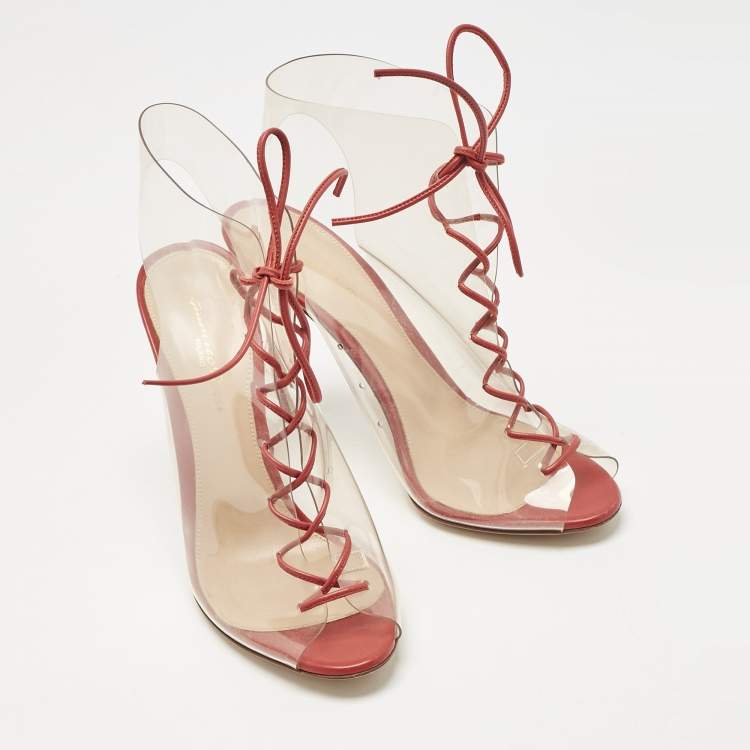 Pre Owned Gianvito Rossi Red PVC and Leather Helmut Boots Size 39