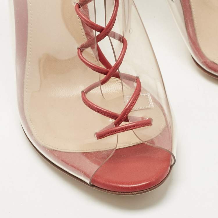 Pre Owned Gianvito Rossi Red PVC and Leather Helmut Boots Size 39
