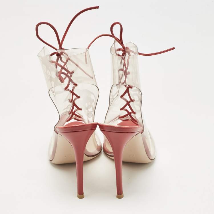 Pre Owned Gianvito Rossi Red PVC and Leather Helmut Boots Size 39