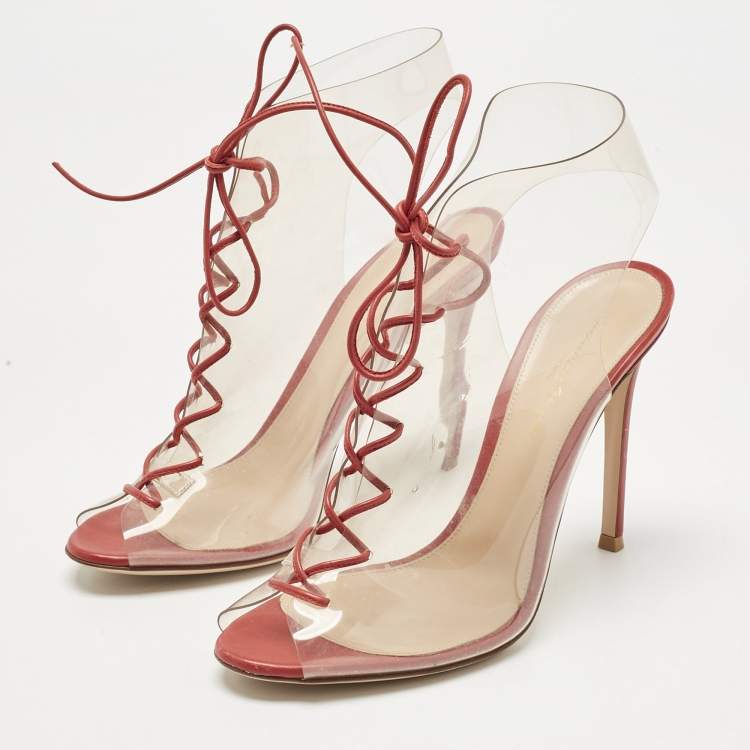 Pre Owned Gianvito Rossi Red PVC and Leather Helmut Boots Size 39