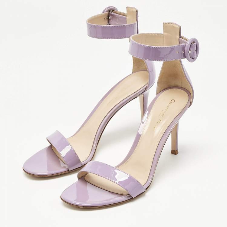 Pre Owned Gianvito Rossi Lilac Patent Leather Portofino Sandals Size 39