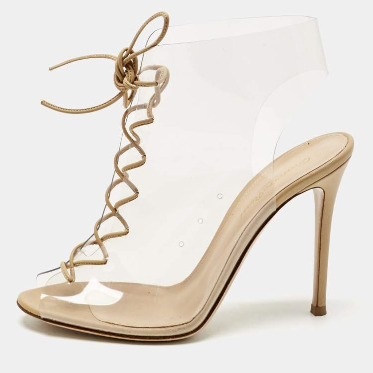 Pre Owned Gianvito Rossi Beige PVC And Leather Helmut Lace Up Boots Size 39