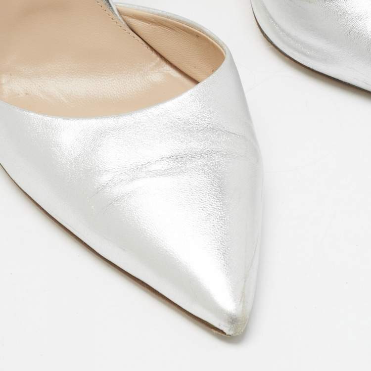 Pre Owned Gianvito Rossi Silver Leather Pointed Toe Ankle Strap Pumps Size 41