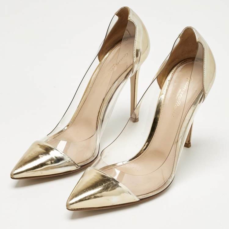 Pre Owned Gianvito Rossi Gold/Transparent Patent Leather and PVC Plexi Pumps Size 41