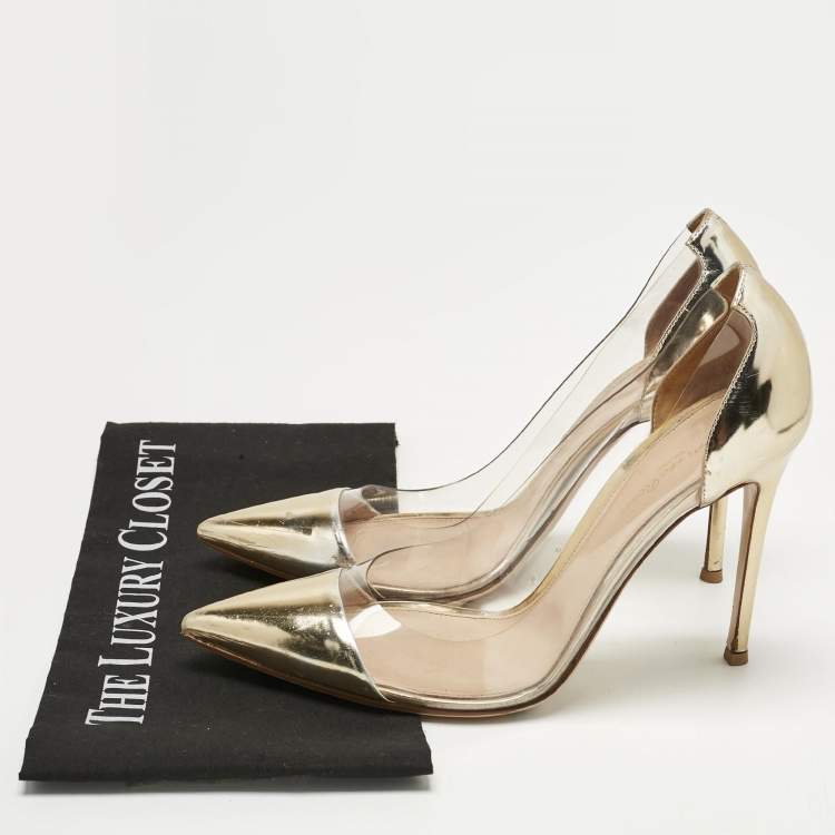 Pre Owned Gianvito Rossi Gold/Transparent Patent Leather and PVC Plexi Pumps Size 41