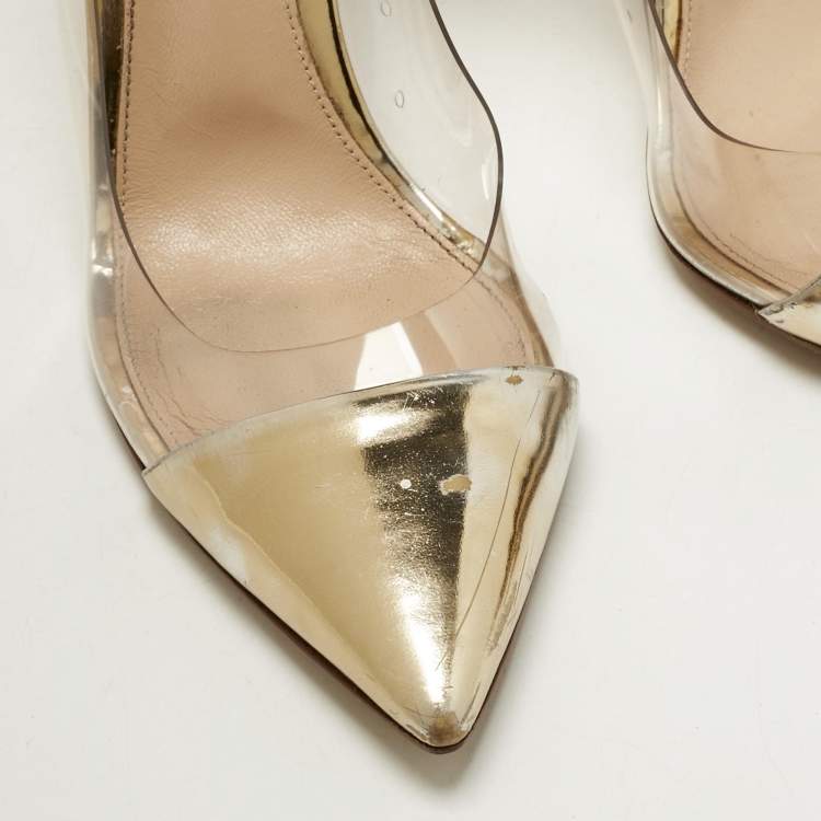 Pre Owned Gianvito Rossi Gold/Transparent Patent Leather and PVC Plexi Pumps Size 41