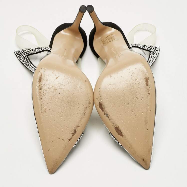 Pre Owned Gianvito Rossi Black PVCand Satin Crystal Embellished Hortensia Pumps Size 41