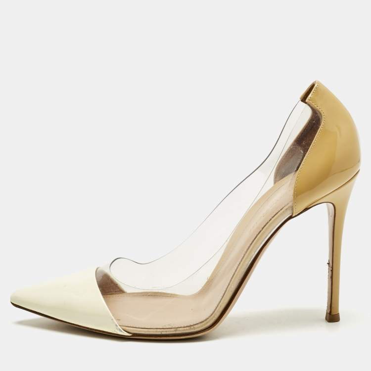 Pre Owned Gianvito Rossi Cream/Beige Patent Leather and PVC Plexi Pumps Size 40