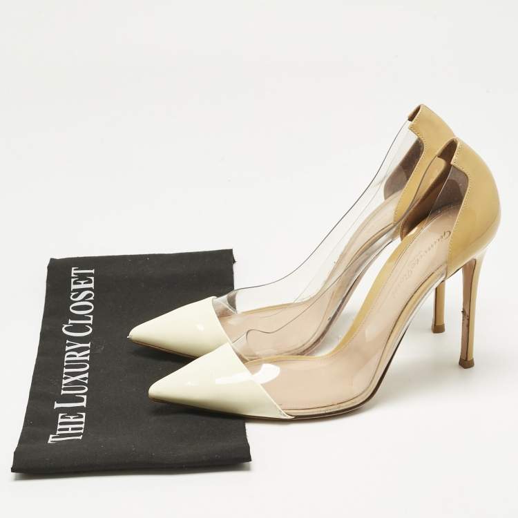 Pre Owned Gianvito Rossi Cream/Beige Patent Leather and PVC Plexi Pumps Size 40