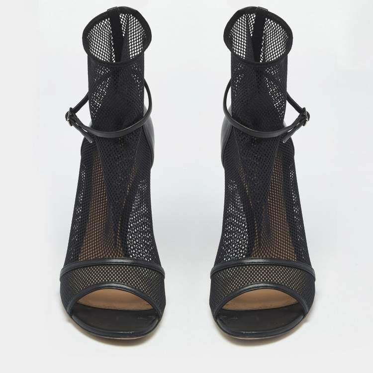 Pre Owned Gianvito Rossi Black Leather and Mesh Idol Ankle Length Boots Size 38.5