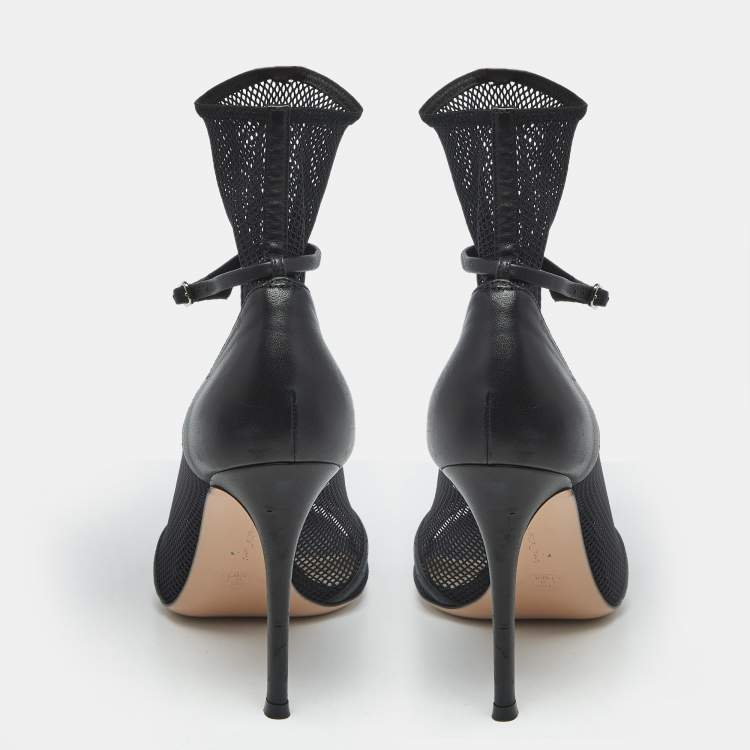 Pre Owned Gianvito Rossi Black Leather and Mesh Idol Ankle Length Boots Size 38.5