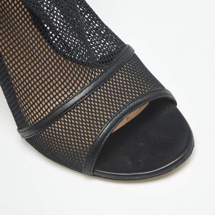 Pre Owned Gianvito Rossi Black Leather and Mesh Idol Ankle Length Boots Size 38.5