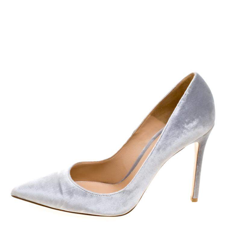 Pre Owned Gianvito Rossi Grey Velvet Pointed Toe Pumps Size 40.5