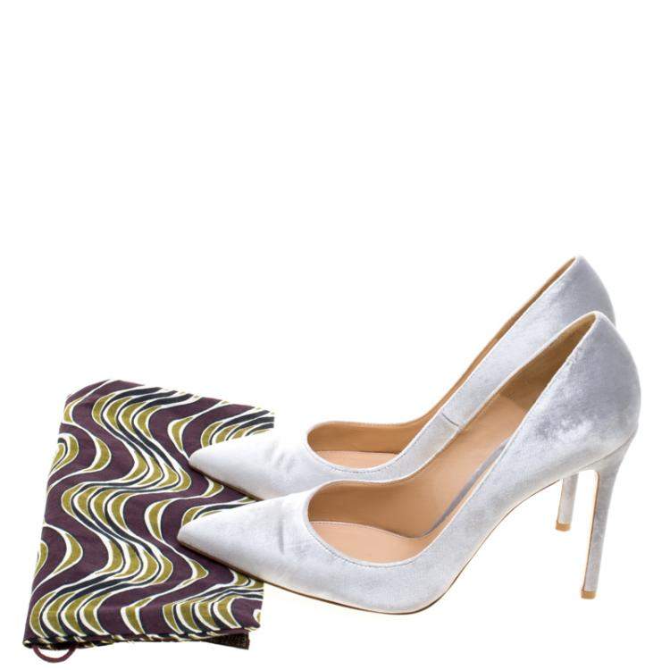 Pre Owned Gianvito Rossi Grey Velvet Pointed Toe Pumps Size 40.5