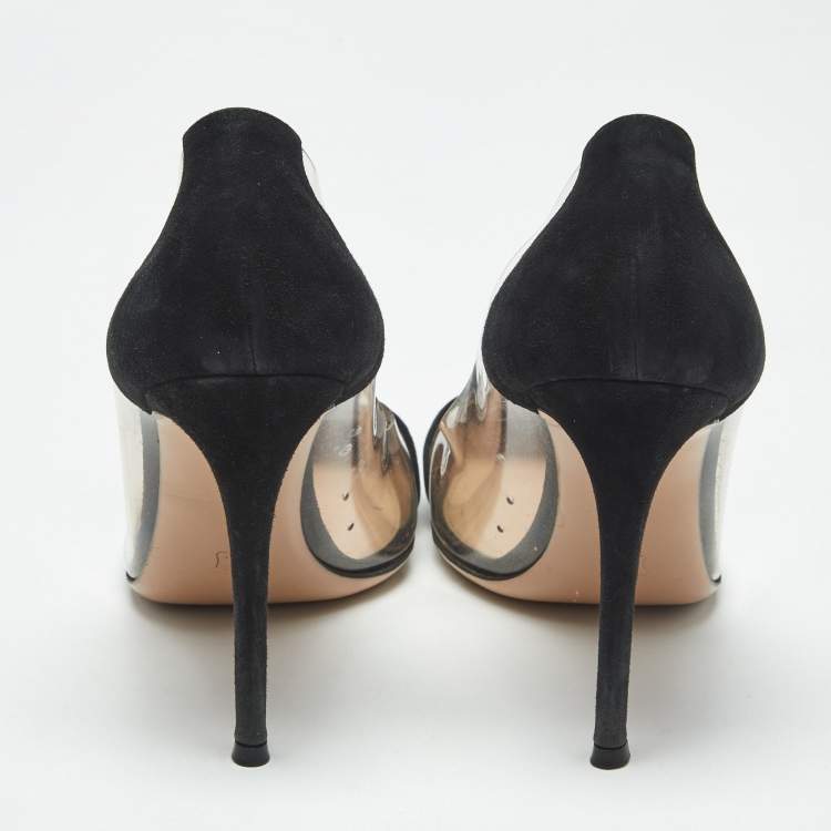 Pre Owned Gianvito Rossi Black/Transparent Suede and PVC Plexi Pumps Size 41