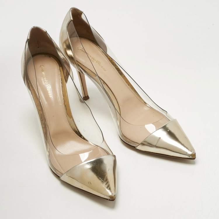 Pre Owned Gianvito Rossi Gold/Transparent  Leather and PVC Plexi Pointed Toe Pumps Size 41