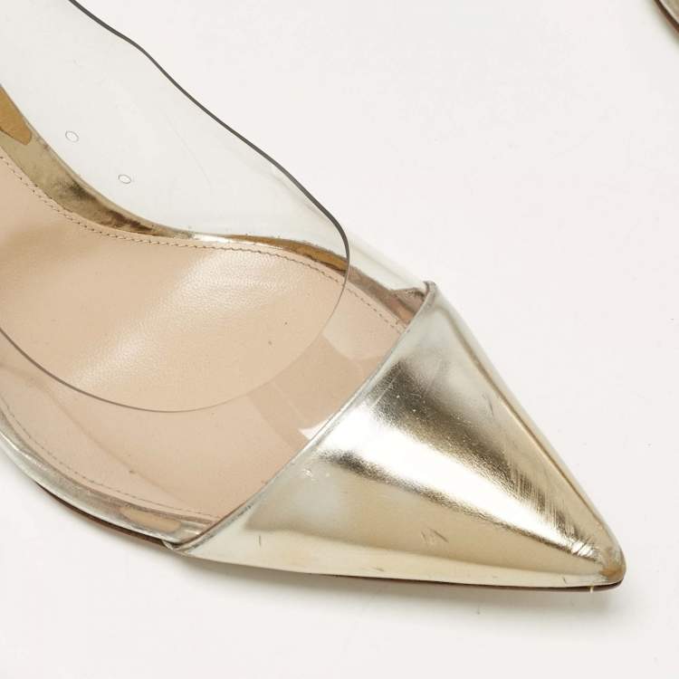 Pre Owned Gianvito Rossi Gold/Transparent  Leather and PVC Plexi Pointed Toe Pumps Size 41
