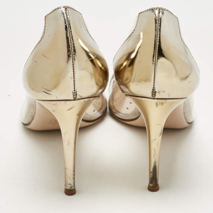 Pre Owned Gianvito Rossi Gold/Transparent  Leather and PVC Plexi Pointed Toe Pumps Size 41