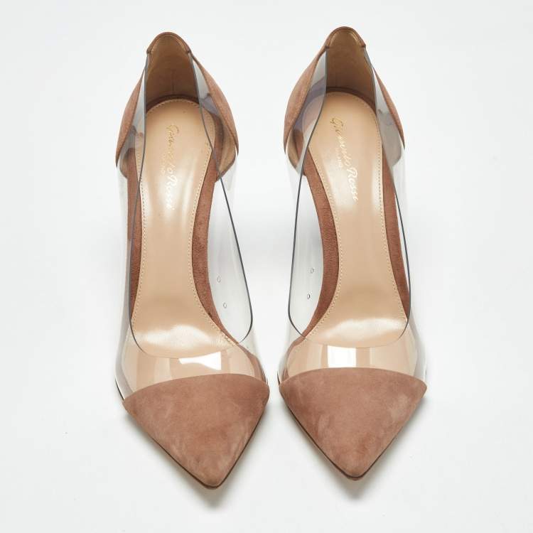 Pre Owned Gianvito Rossi Beige/Transparent Suede and PVC Plexi Pumps Size 40