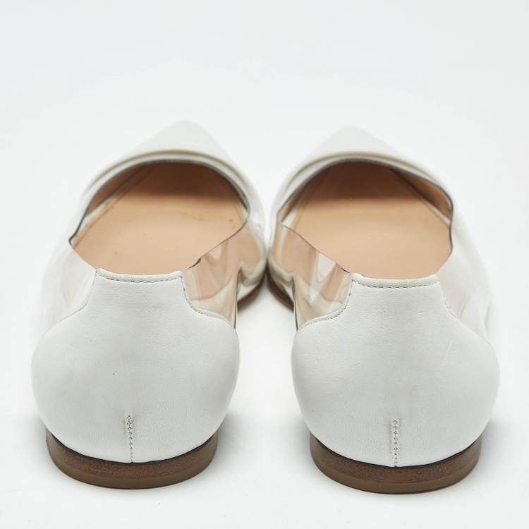 Pre Owned Gianvito Rossi White/Transparent Leather And PVC Plexi Pointed Toe Ballet Flats Size 35