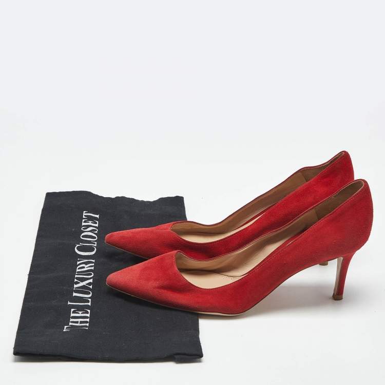 Pre Owned Gianvito Rossi Red Suede Pointed Toe Pumps Size 37