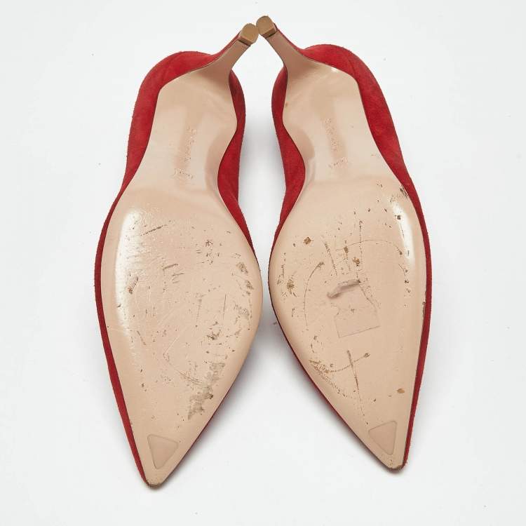 Pre Owned Gianvito Rossi Red Suede Pointed Toe Pumps Size 37