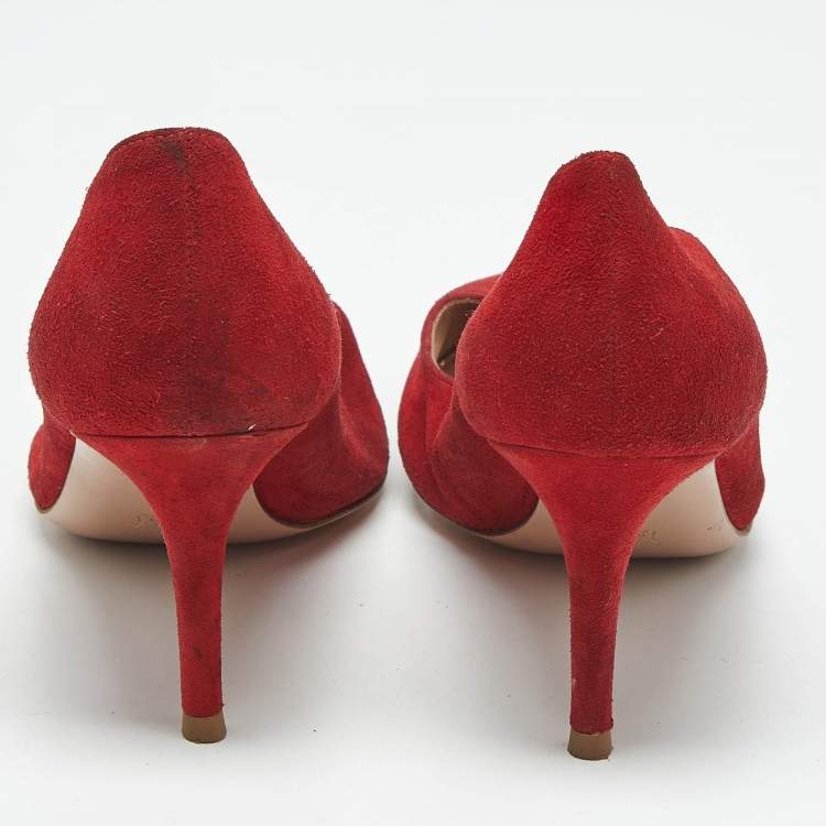 Pre Owned Gianvito Rossi Red Suede Pointed Toe Pumps Size 37