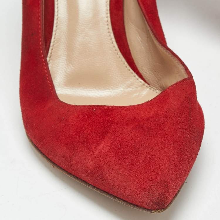Pre Owned Gianvito Rossi Red Suede Pointed Toe Pumps Size 37