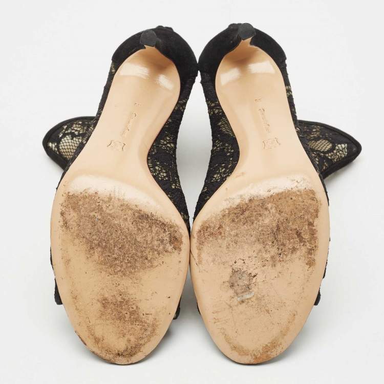 Pre Owned Gianvito Rossi Black Lace and Mesh Ankle Length Boots Size 39