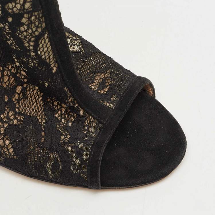 Pre Owned Gianvito Rossi Black Lace and Mesh Ankle Length Boots Size 39