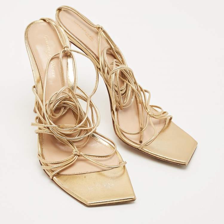 Pre Owned Gianvito Rossi Metallic Gold Leather Giza Wrapped Sandals Size 41