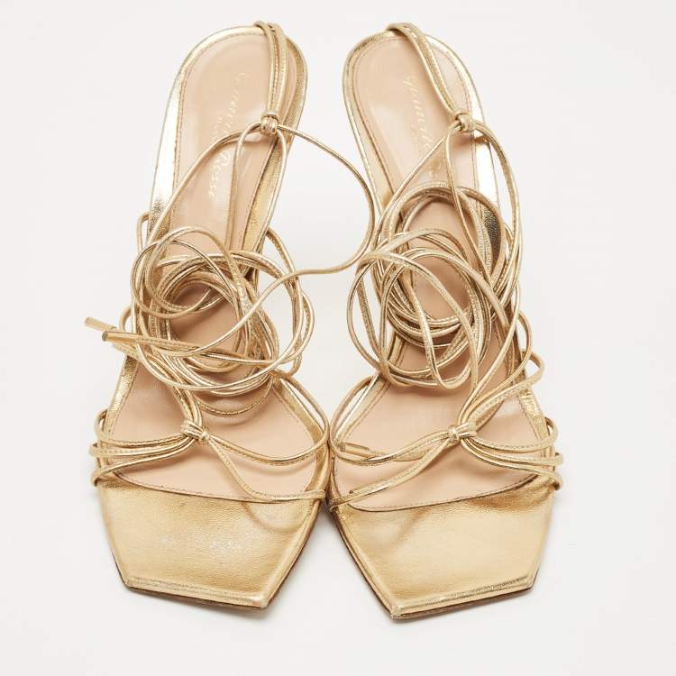 Pre Owned Gianvito Rossi Metallic Gold Leather Giza Wrapped Sandals Size 41