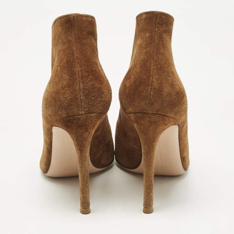 Pre Owned Gianvito Rossi Brown Suede Vamp Peep Toe Booties Size 35