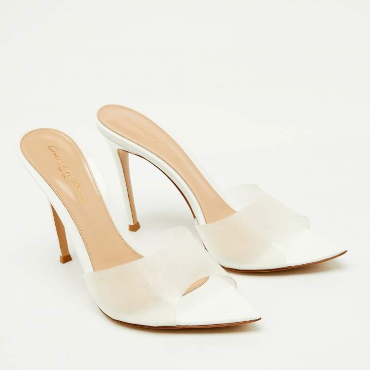 Pre Owned Gianvito Rossi Transparent PVC and Patent Leather Elle Slide Sandals Size 37.5