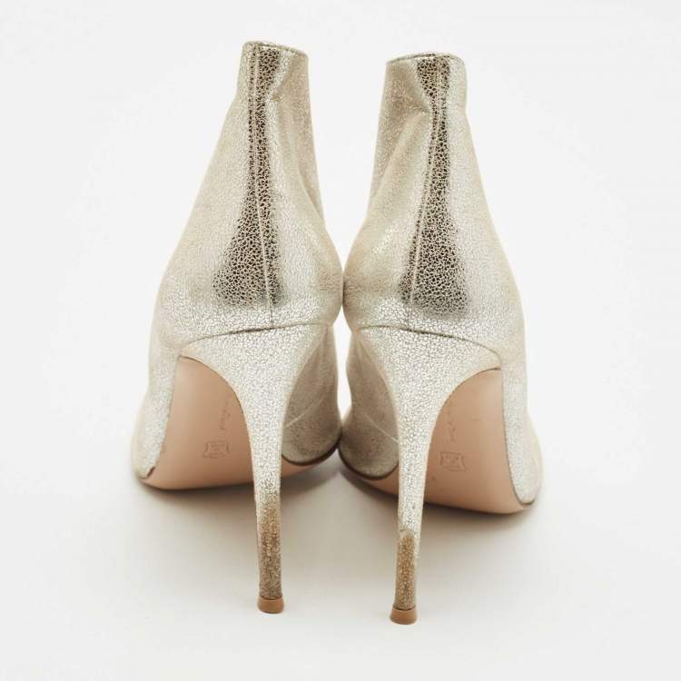 Pre Owned Gianvito Rossi Silver Suede Peep Toe Ankle Booties Size 41