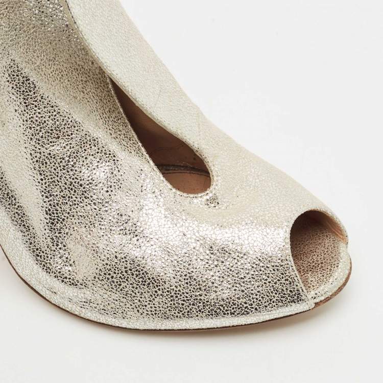 Pre Owned Gianvito Rossi Silver Suede Peep Toe Ankle Booties Size 41