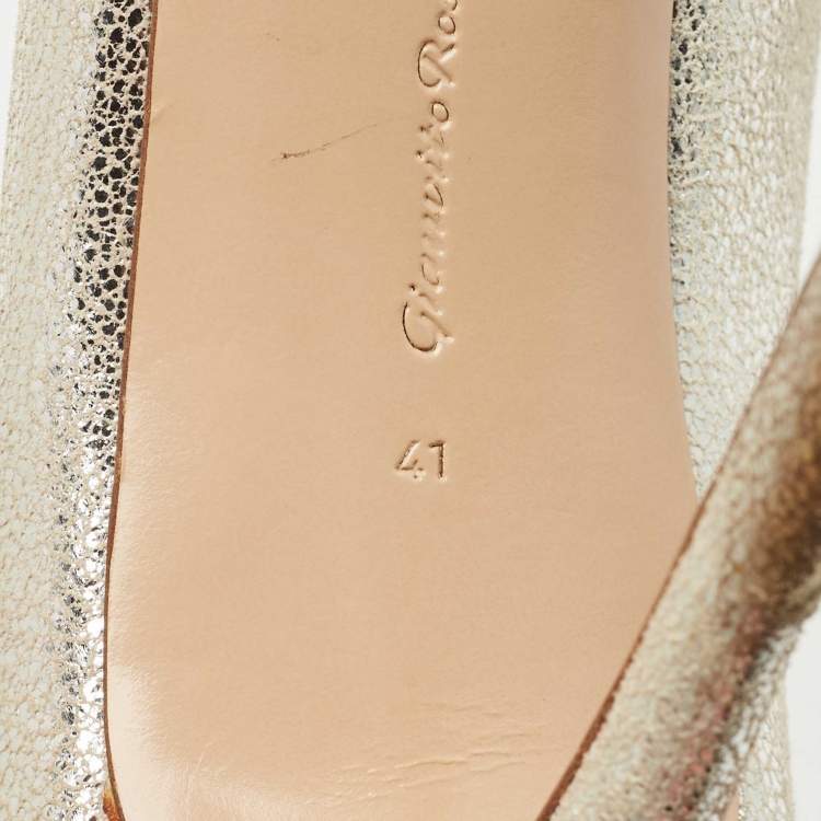 Pre Owned Gianvito Rossi Silver Suede Peep Toe Ankle Booties Size 41