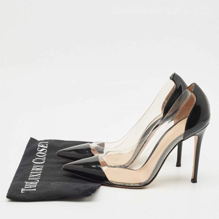 Pre Owned Gianvito Rossi Black Patent Leather and PVC Plexi Pumps Size 39