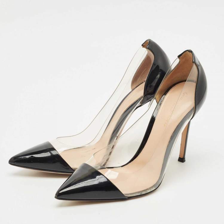 Pre Owned Gianvito Rossi Black Patent Leather and PVC Plexi Pumps Size 39