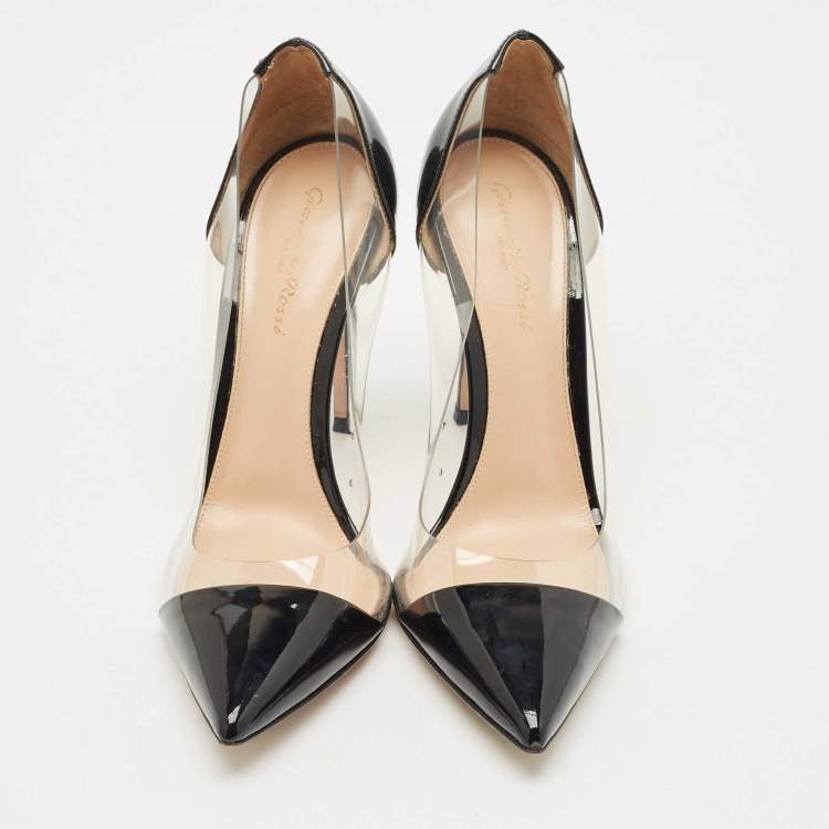 Pre Owned Gianvito Rossi Black Patent Leather and PVC Plexi Pumps Size 39