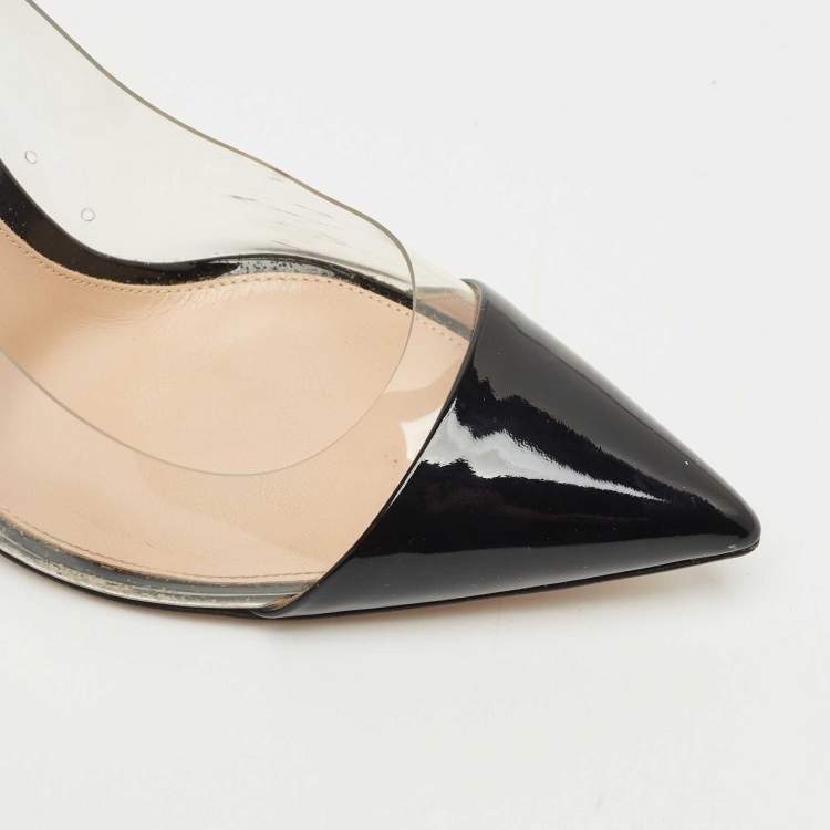 Pre Owned Gianvito Rossi Black Patent Leather and PVC Plexi Pumps Size 39