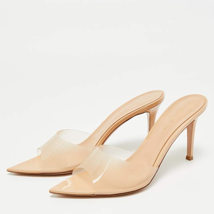 Pre Owned Gianvito Rossi Beige PVC Elle Slide Sandals Size 39.5