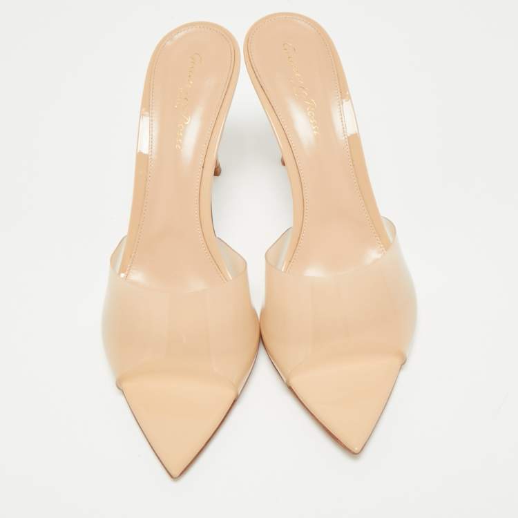 Pre Owned Gianvito Rossi Beige PVC Elle Slide Sandals Size 39.5