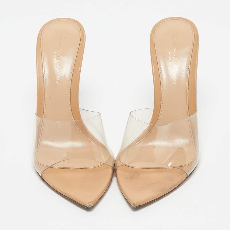 Pre Owned Gianvito Rossi Beige PVC Elle Slide Sandals Size 36.5
