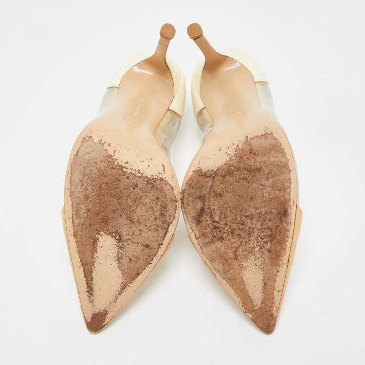 Pre Owned Gianvito Rossi Beige/Transparent Patent Leather and PVC Plexi Pointed Toe Pumps Size 36