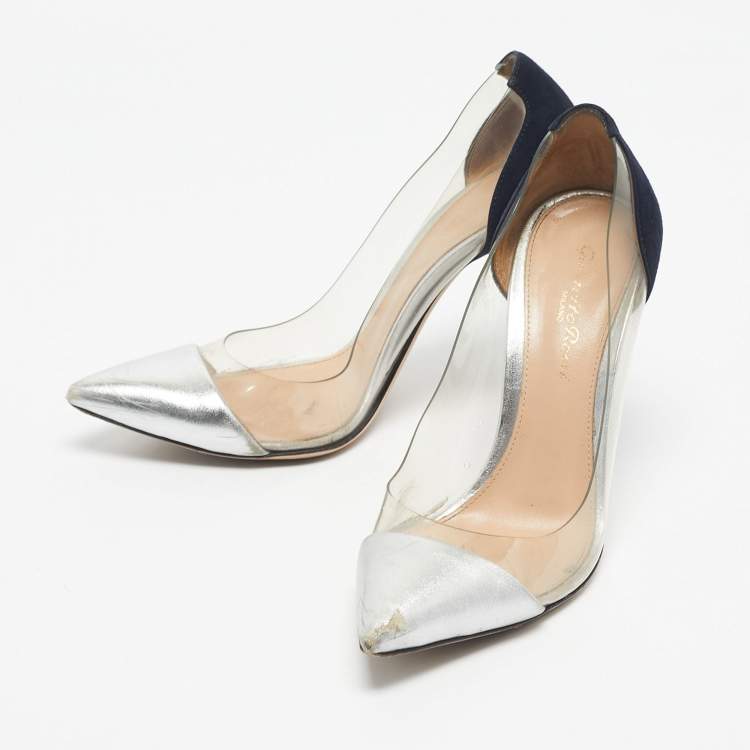 Pre Owned Gianvito Rossi Blue/Silver Suede and PVC Plexi Pumps Size 36